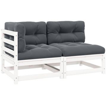 vidaXL Set mobilier de grădină cu perne, 2 piese, alb, lemn masiv pin