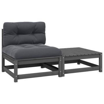 vidaXL Set mobilier de grădină cu perne, 2 piese, gri, lemn masiv pin