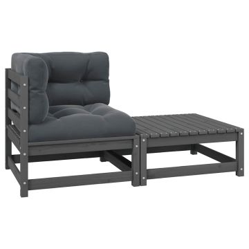 vidaXL Set mobilier de grădină cu perne, 2 piese, gri, lemn masiv pin