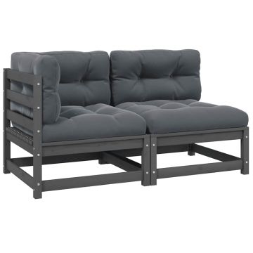 vidaXL Set mobilier de grădină cu perne, 2 piese, gri, lemn masiv pin