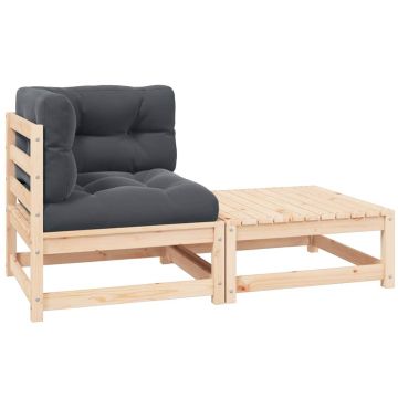 vidaXL Set mobilier de grădină cu perne, 2 piese, lemn masiv de pin