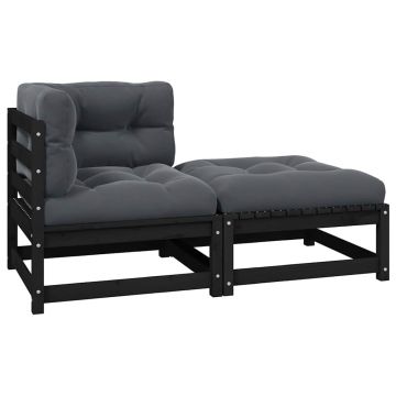 vidaXL Set mobilier de grădină cu perne, 2 piese, negru, lemn de pin