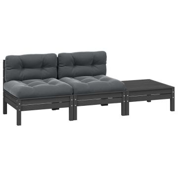 vidaXL Set mobilier de grădină cu perne, 3 piese, gri, lemn masiv pin