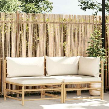 vidaXL Set mobilier de grădină cu perne alb crem, 2 piese, bambus