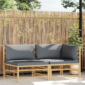 vidaXL Set mobilier de grădină cu perne gri închis, 2 piese, bambus