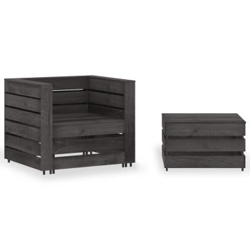 vidaXL Set mobilier de grădină paleți, 2 piese, gri, lemn pin tratat