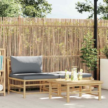 vidaXL Set mobilier de grădină, perne gri închis, 3 piese, bambus