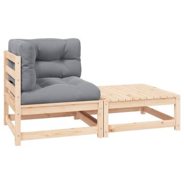 vidaXL Set mobilier grădină cu perne, 2 piese, lemn masiv de pin