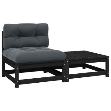 vidaXL Set mobilier grădină cu perne, 2 piese, negru, lemn masiv pin