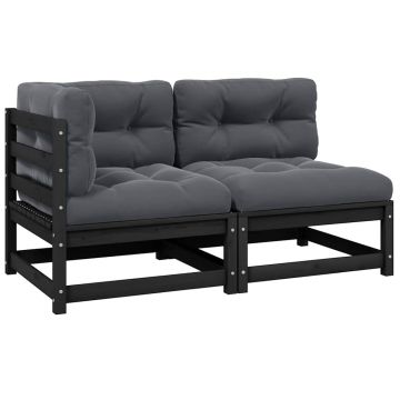 vidaXL Set mobilier grădină cu perne, 2 piese, negru, lemn masiv pin