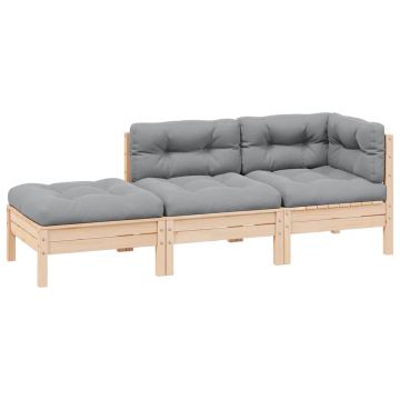 vidaXL Set mobilier grădină cu perne, 3 piese, gri, lemn masiv pin