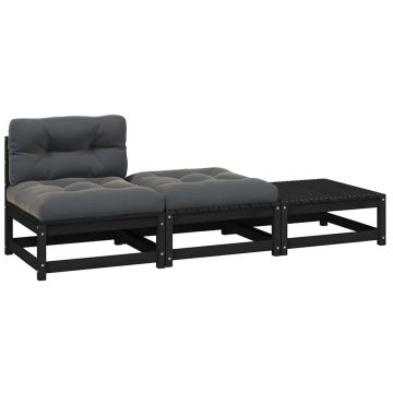 vidaXL Set mobilier grădină cu perne, 3 piese, negru, lemn masiv pin