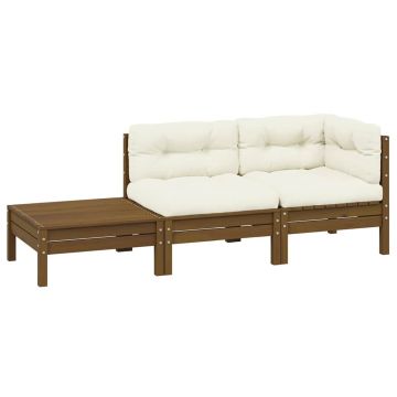 vidaXL Set mobilier grădină cu perne crem, 3 piese, lemn masiv de pin