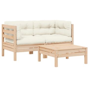 vidaXL Set mobilier grădină cu perne crem, 3 piese, lemn masiv de pin