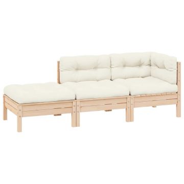 vidaXL Set mobilier grădină cu perne crem, 3 piese, lemn masiv de pin