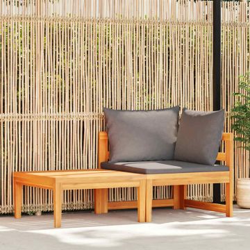 vidaXL Set mobilier grădină cu perne gri închis, 2 piese, lemn acacia