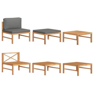 vidaXL Set mobilier grădină cu perne gri închis, 3 piese, lemn de tec