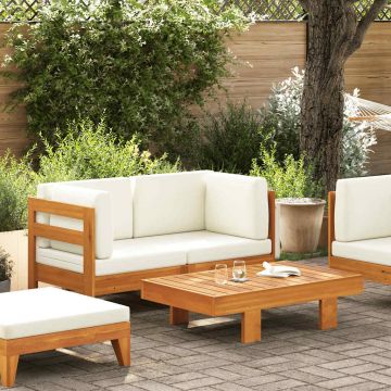 vidaXL Set mobilier grădină perne alb/crem, 2 piese, lemn masiv acacia