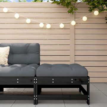 vidaXL Taburet de grădină cu pernă, negru, lemn masiv de pin