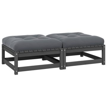 vidaXL Taburete de grădină cu perne, 2 buc., gri, lemn masiv de pin