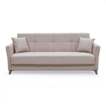 Canapea LOREN extensibila, 3 locuri, cu arcuri si lada depozitare, bej, 203x85x85 cm