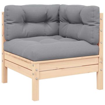 vidaXL Canapea colțar de grădină cu perne gri, lemn masiv de pin
