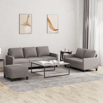 vidaXL Set de canapea cu perne, 3 piese, gri taupe, material textil