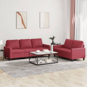vidaXL Set de canapele cu perne, 2 piese, roșu vin, piele ecologică