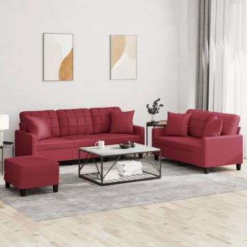 vidaXL Set de canapele cu perne, 2 piese, roșu vin, piele ecologică