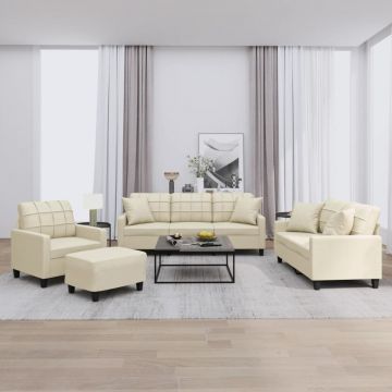 vidaXL Set de canapele cu perne, 4 piese, crem, piele ecologică
