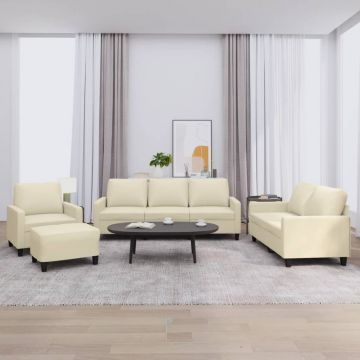 vidaXL Set de canapele cu perne, 4 piese, crem, piele ecologică