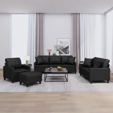 vidaXL Set de canapele cu perne, 4 piese, negru, piele ecologică