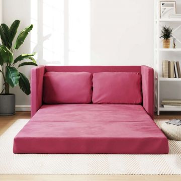 vidaXL Canapea extensibilă de podea 2 în 1, roșu vin, 122x204x55 cm