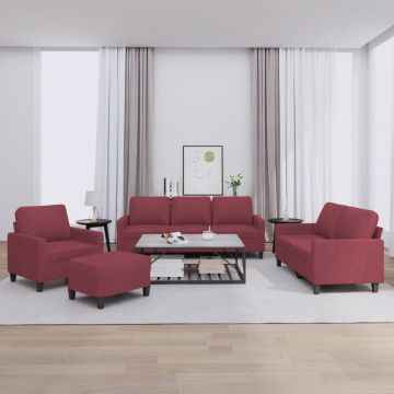 vidaXL Set canapea cu perne, 4 piese, roșu vin, material textil