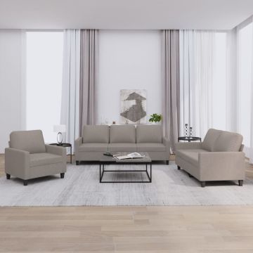 vidaXL Set de canapea cu perne, 3 piese, gri taupe, material textil