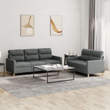 vidaXL Set de canapele cu perne, 2 piese, gri închis, textil