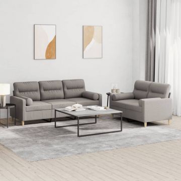 vidaXL Set de canapele cu perne, 2 piese, gri taupe, textil