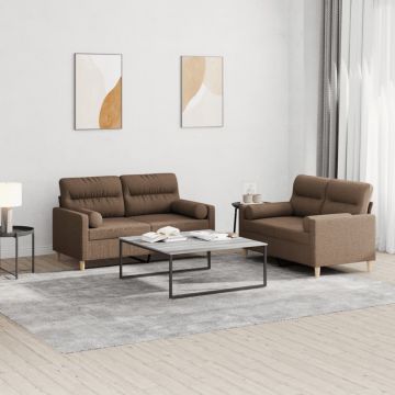 vidaXL Set de canapele cu perne, 2 piese, maro, textil