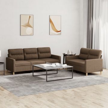 vidaXL Set de canapele cu perne, 2 piese, maro, textil