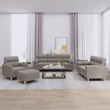 vidaXL Set de canapele cu perne, 4 piese, gri taupe, textil