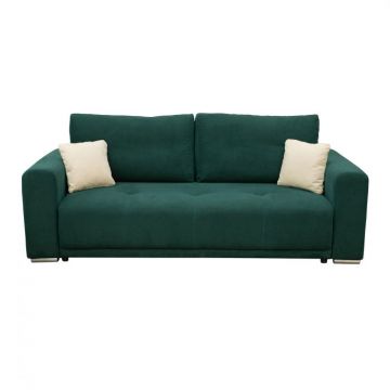 Canapea BERNA extensibila, 3 locuri, cu arcuri si lada depozitare, verde, 238x108x77 cm