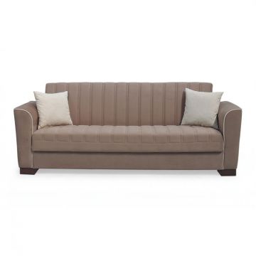 Canapea QUEEN extensibila, 3 locuri, cu arcuri si lada depozitare, cappuccino, 218x70x80 cm