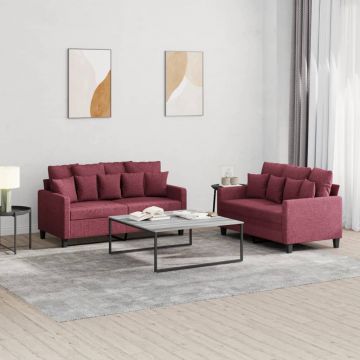 vidaXL Set canapea cu perne, 2 piese, roșu vin, material textil
