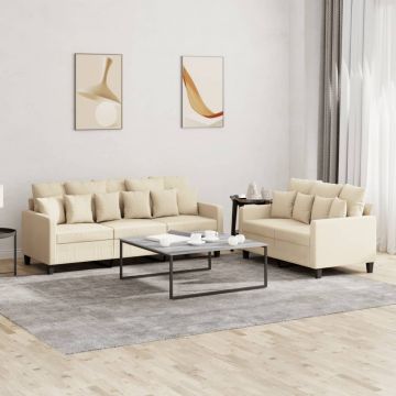 vidaXL Set de canapele cu perne, 2 piese, crem, textil