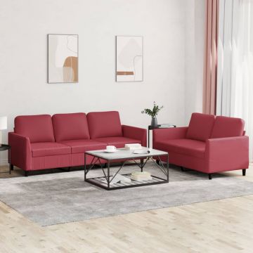 vidaXL Set de canapele cu perne, 2 piese, roșu vin, piele ecologică