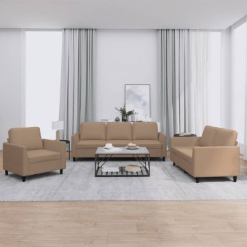 vidaXL Set de canapele cu perne, 3 piese, cappuccino, piele ecologică