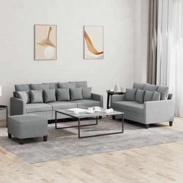vidaXL Set de canapele cu perne, 3 piese, gri deschis, textil