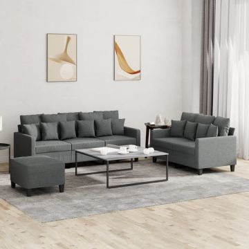 vidaXL Set de canapele cu perne, 3 piese, gri închis, textil