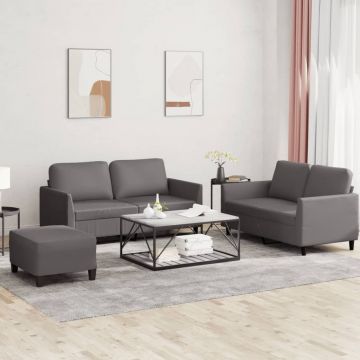vidaXL Set de canapele cu perne, 3 piese, gri, piele ecologică