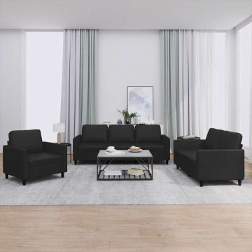 vidaXL Set de canapele cu perne, 3 piese, negru, piele ecologică